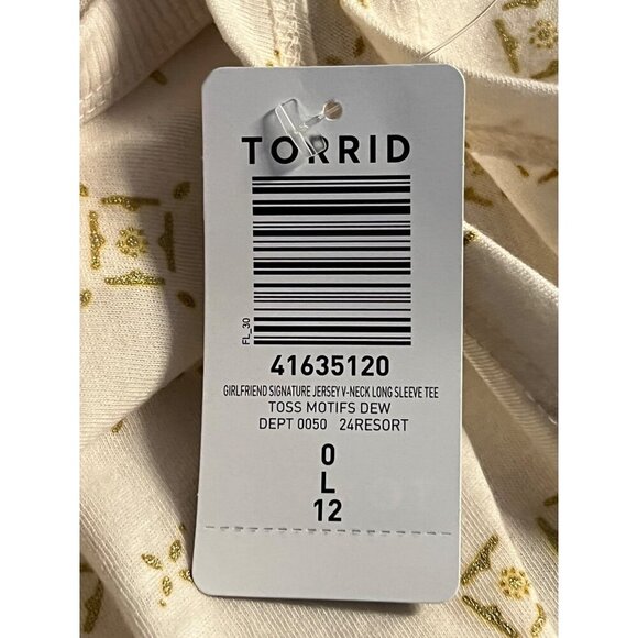 Torrid Women Girlfriend Jersey Top Blouse V-Neck Plus 0X 0 Cream Long Sleeve New - Picture 9 of 9